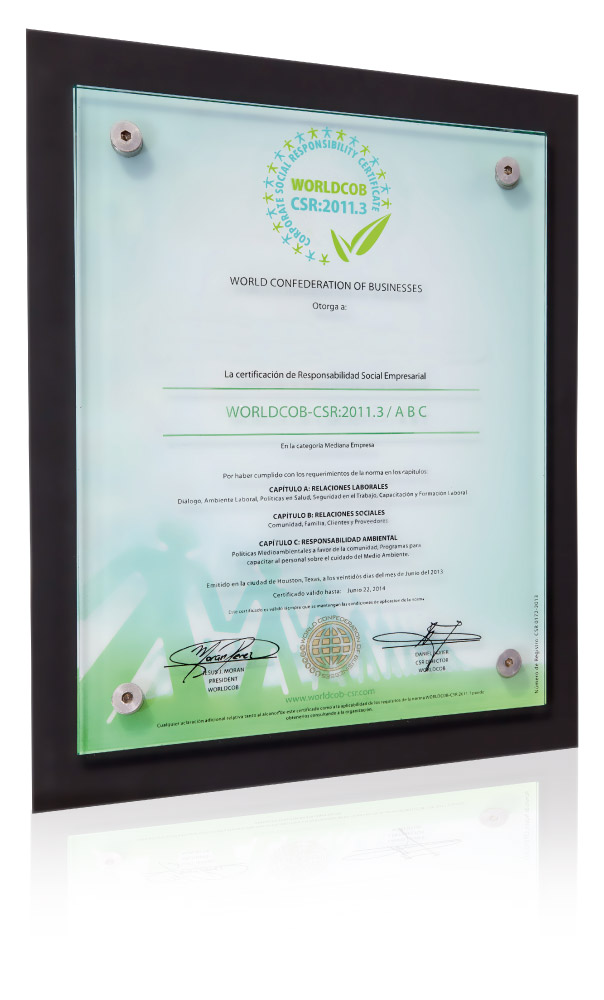 Placa Oficial de Certificación WORLDCOB-CSR